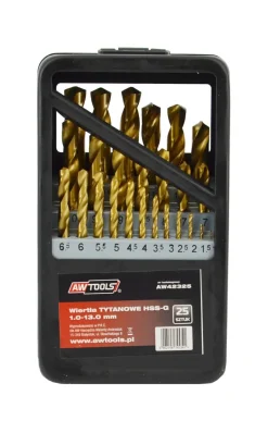 AWTOOLS WIERTŁA DO METALU HSS-G TYTAN KOMPLET 25elem. /1,0-13,0mm/