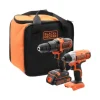 BLACK+DECKER ZESTAW 18V WKRĘTARKA + ZAKRĘTARKA 1x1,5Ah + TORBA