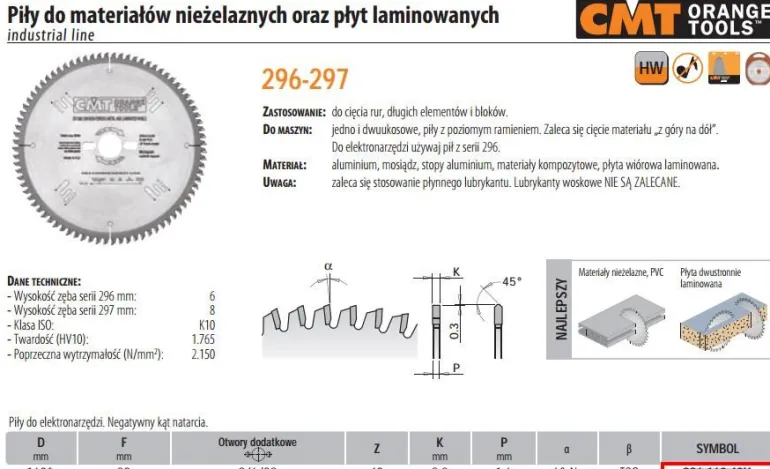 CMT PIŁA DO CIĘCIA MATERIAŁÓW NIEŻELAZNYCH,PCV ORAZ PŁYT LAMINOWANYCH HW D=160 F=20 Z=40 K=2,2/1,6
