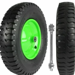 MAR-POL KOŁO DO TACZKI PNEUMATYCZNE 400, FELGA METAL, ŁOŻYSKO, 7 WARSTW ZIELONE