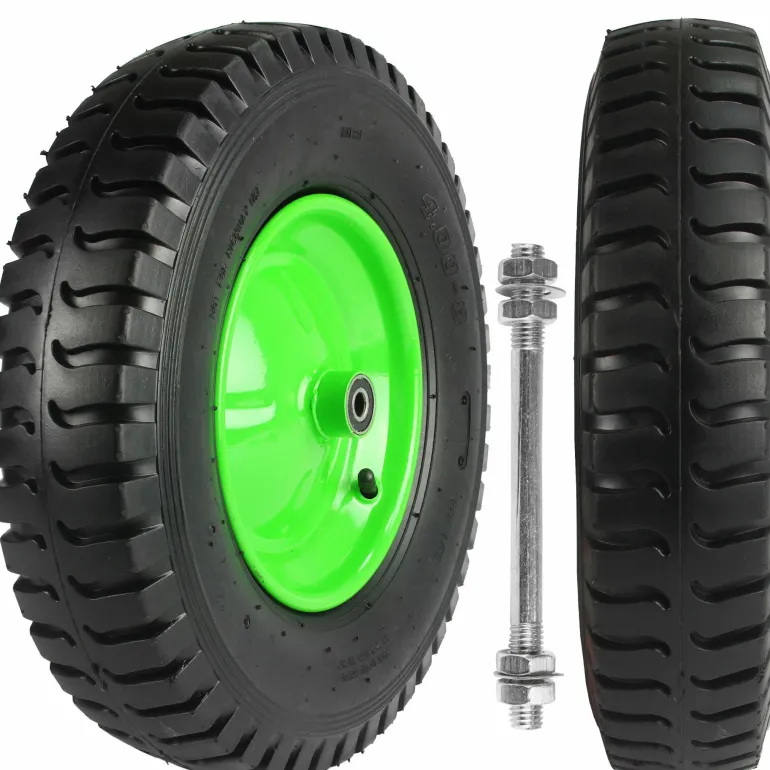 MAR-POL KOŁO DO TACZKI PNEUMATYCZNE 400, FELGA METAL, ŁOŻYSKO, 7 WARSTW ZIELONE