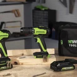 24V wiertarko-wkrętarka GD24DD60K2 Greenworks zestaw ładowarka + aku 2Ah + walizka