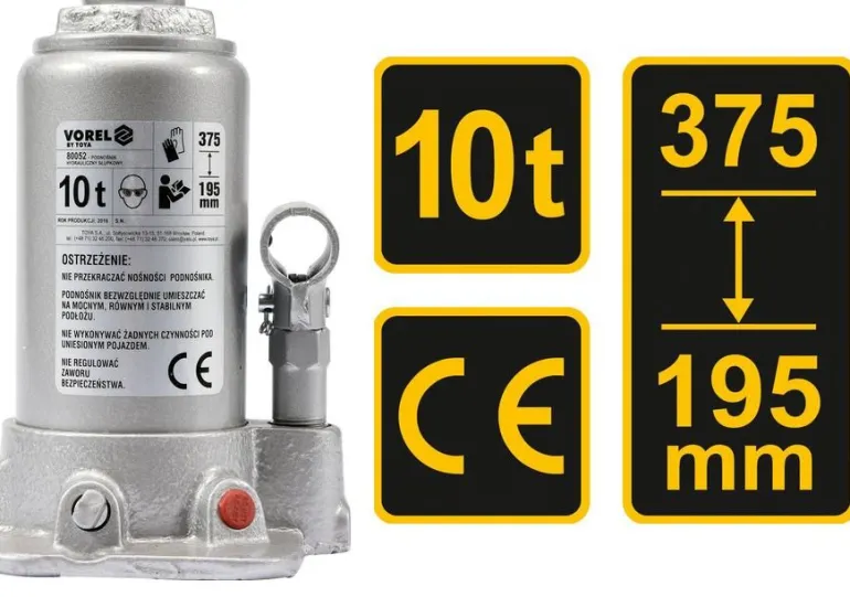 VOREL DŹWIGNIK TŁOKOWY HYDRAULICZNY 10T 195-375mm 80052
