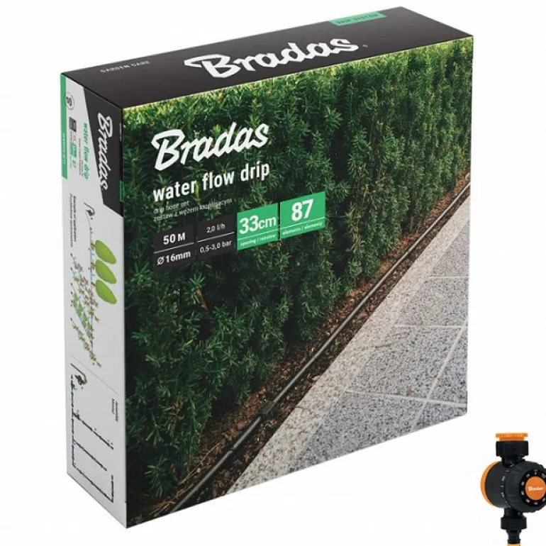 WĄŻ KROPLUJĄCY WATER FLOW DRIP ZESTAW 50m Z ZEGAREM PRZEPŁYWU WODY