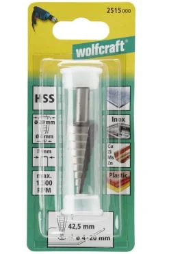 Wiertło stopniowane HSS 4-20 mm Wolfcraft, trzpień 8 mm