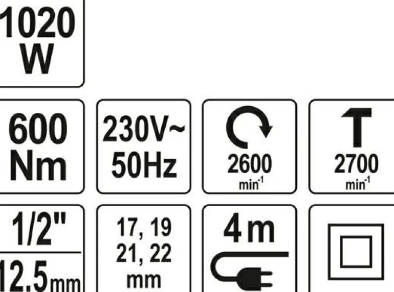 YATO KLUCZ ELEKTRYCZNY UDAROWY 1020W 1/2" 600Nm