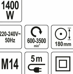 YATO POLERKA 1400W 180mm 600-3500 OBR/MIN M14